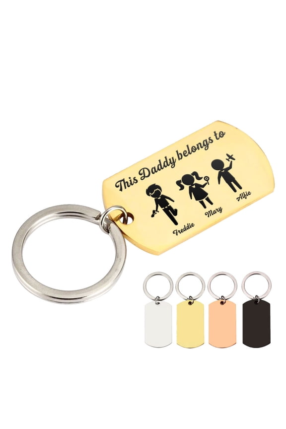 Personalized Keychain, Custom Engraved Family Portrait Keyring Key Tags, Unique Gift for Dad Grandpa Birthday, Father's Day, Anniversary, Christmas