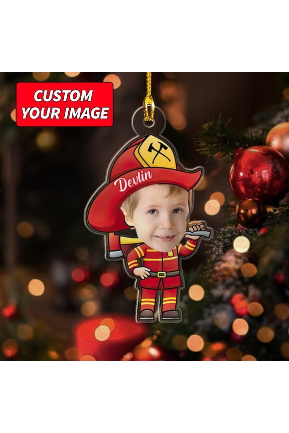 Personalized Kids Fire Truck 2D Flat Ornament 2025 + Firefighter Child Gift + Keychain/Tree Decor + Holiday Keepsake