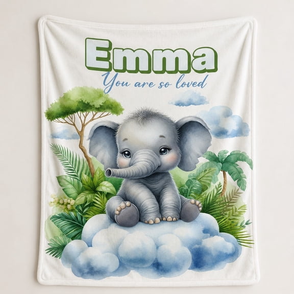 Personalized Family Fleece Blanket, Custom Name Elephant Jungle 3D Print Throw, Polyester Fleece 280gsm, Multiple Sizes
