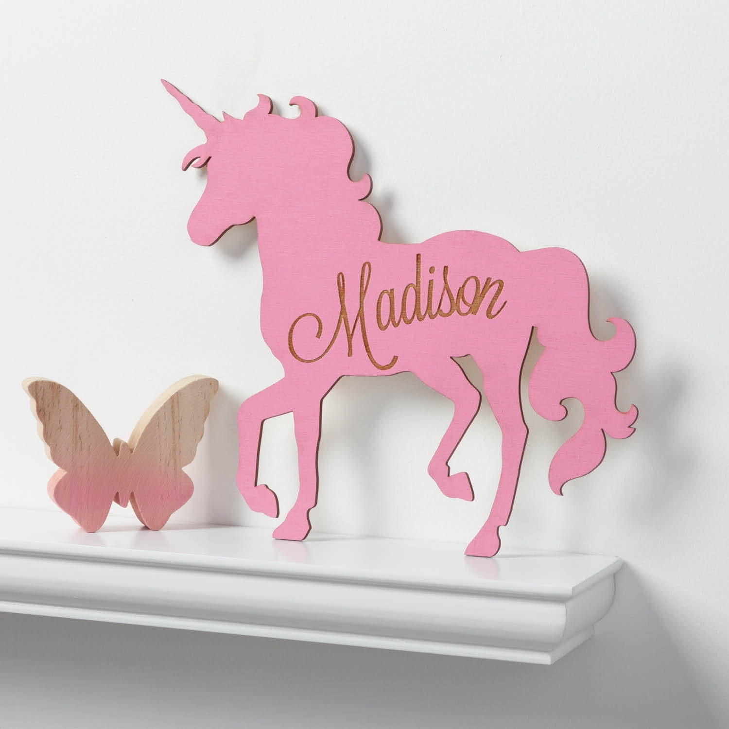 Personalized Kids Pink Wood Unicorn Plaque