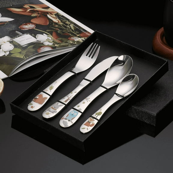 Personalized Kids Silverware 4 Piece Set,Toddlers Tableware Set,Safe Reusable Child Cutlery Flatware Includes Fork Knife Table Spoons for Eating With Gift box