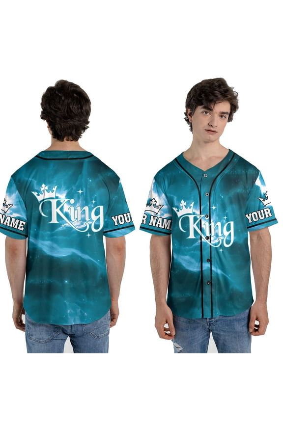 Personalized King Baseball Jersey – Custom Name Birthday, Valentine's Day Gift For Him Button-Up Jersey Shirt