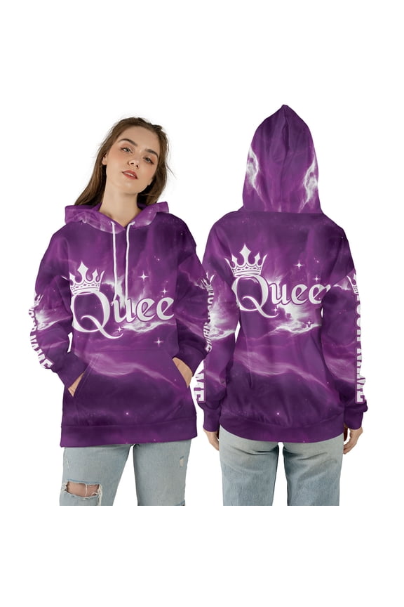 Personalized King & Queen Crown 3D Hoodie, Royal King & Queen Custom Name 3D Hooded Sweatshirt, Galaxy Pattern 3D Pullover Hoodie