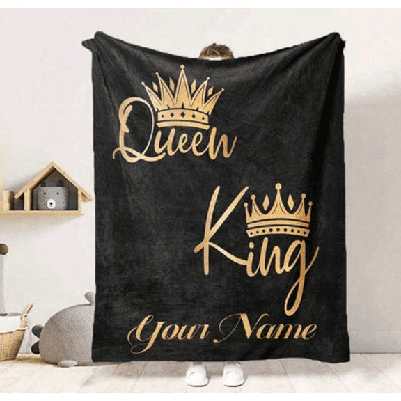 Personalized King & Queen Flannel Blanket, 50x60 Inch Soft Warm Printed Throw for Bed, Sofa, Travel, Camping, Home Decor, Gift for All Seasons