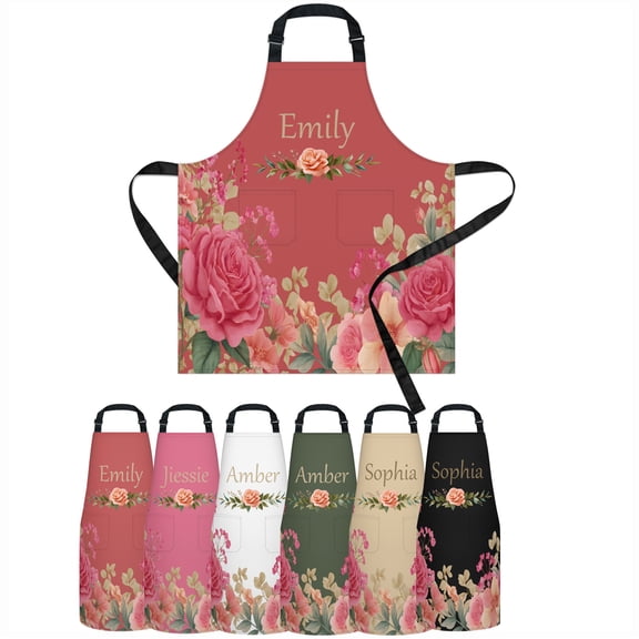 Personalized Kitchen Apron with Name Text,Cooking Apron with 2 Front Pockets, Adjustable Neck & Waist, Digital Printed, 32.5x28.3 In, Ideal for Bakers, Baristas, Chefs, Barbers, Bartenders