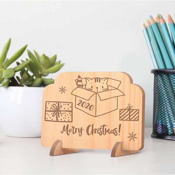 Personalized Kitten in a Box Merry Christmas Wooden Card
