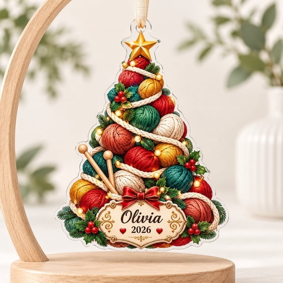 Personalized Knitting Christmas Tree Ornament Yarn Ball Design Acrylic Crochet Ornament Decor for Christmas, Holiday Decor