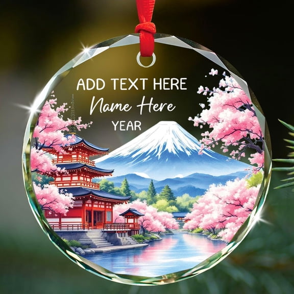 Personalized Kyoto Cityscape Xmas Glass Keepsake Gifts, Mount Fuji in Japan Ornament Christmas Tree, Customized Text & Name Kyoto Travel Souvenir Ornaments, Japanese Lovers Xmas Glass Ornament 2025