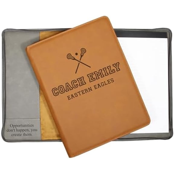 Personalized Lacrosse Coach Portfolio Custom Engraved Vegan Leather Padfolio with Legal Notepad, Pen Holder, Card Slot, and Pocket End of Season or Banquet Gift for Coach $$Office