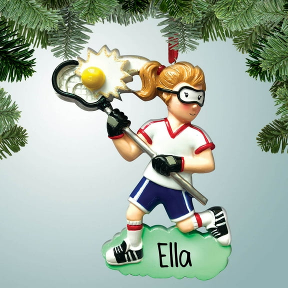 Personalized Lacrosse Girl in Action Christmas Ornament - Cage - Team Sports - Great Gift Ideas