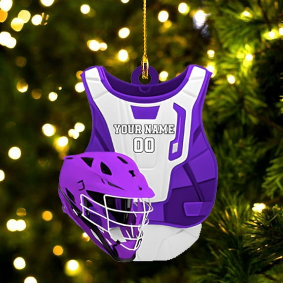 Personalized Lacrosse Ornament, Lacrosse Amor Shape Flat Ornament, Lacrosse Helmet Ornaments, Gifts for Lacrosse Lovers, Lacrosse Players, Lacrosse Christmas Ornament (LA 6) (Purple)