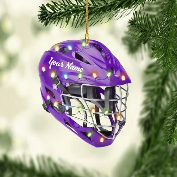 Personalized Lacrosse Ornament, Lacrosse Amor Shape Flat Ornament, Lacrosse Helmet Ornaments, Gifts for Lacrosse Lovers, Lacrosse Players, Lacrosse Christmas Ornament (LA 4) (Purple)