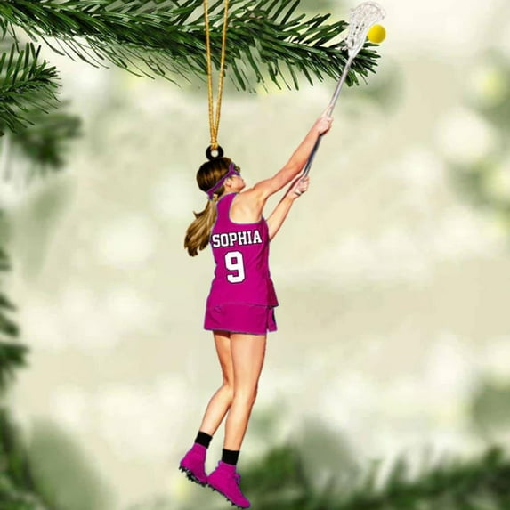 Personalized Lacrosse Ornament, Lacrosse Amor Shape Flat Ornament, Lacrosse Helmet Ornaments, Gifts for Lacrosse Lovers, Lacrosse Players, Lacrosse Christmas Ornament (LA 8) (Pink)