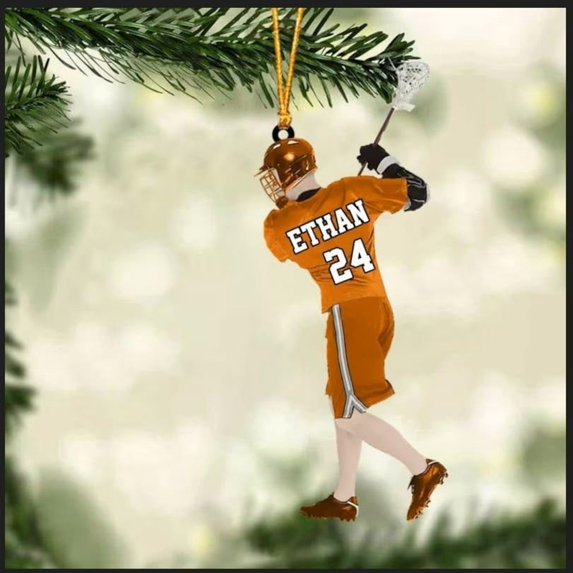 Personalized Lacrosse Ornament, Lacrosse Amor Shape Flat Ornament, Lacrosse Helmet Ornaments, Gifts for Lacrosse Lovers, Lacrosse Players, Lacrosse Christmas Ornament (LA 9) (Orange)