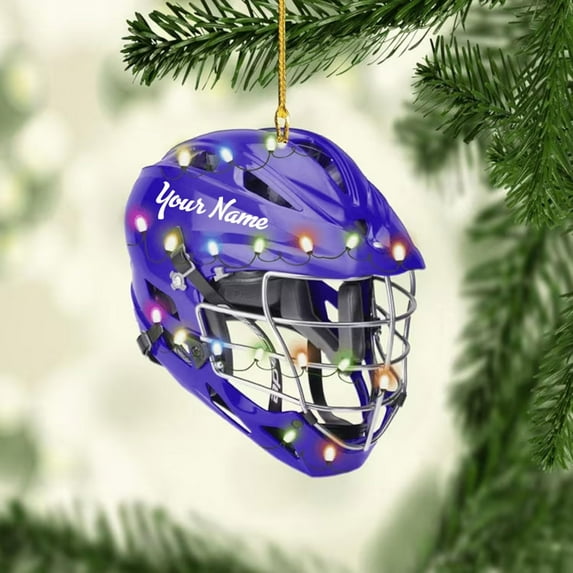 Personalized Lacrosse Ornament, Lacrosse Amor Shape Flat Ornament, Lacrosse Helmet Ornaments, Gifts for Lacrosse Lovers, Lacrosse Players, Lacrosse Christmas Ornament (LA 4) (Blue)