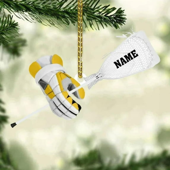 Personalized Lacrosse Ornament, Lacrosse Amor Shape Flat Ornament, Lacrosse Helmet Ornaments, Gifts for Lacrosse Lovers, Lacrosse Players, Lacrosse Christmas Ornament (LA 3) (Yellow)