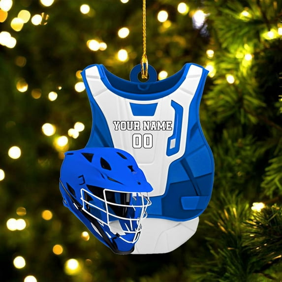 Personalized Lacrosse Ornament, Lacrosse Amor Shape Flat Ornament, Lacrosse Helmet Ornaments, Gifts for Lacrosse Lovers, Lacrosse Players, Lacrosse Christmas Ornament (LA 6) (Blue)