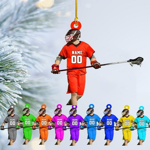 Personalized Lacrosse Ornament Lacrosse Christmas Ornament Lacrosse Ornaments for Christmas Tree Lacrosse Gifts Lacrosse Coach Gifts Lacrosse Player Gift Sport Fan (Lacrosse 7) - 3396 (Red)