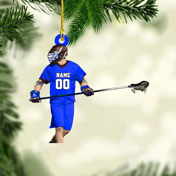Personalized Lacrosse Ornament Lacrosse Christmas Ornament Lacrosse Ornaments for Christmas Tree Lacrosse Gifts Lacrosse Coach Gifts Lacrosse Player Gift Sport Fan (Lacrosse 7) - 3396 (Blue)