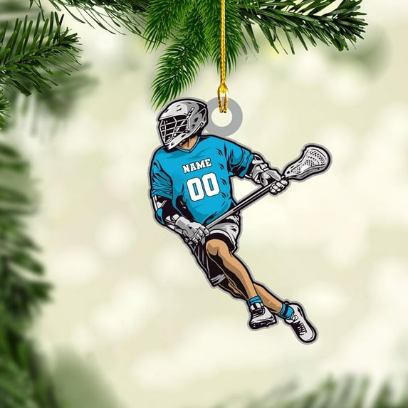 Personalized Lacrosse Ornament Lacrosse Christmas Ornament Lacrosse Ornaments for Christmas Tree Lacrosse Gifts Lacrosse Coach Gifts Lacrosse Player Gift Sport Fan (Lacrosse 5) - 3395 (Cyan)