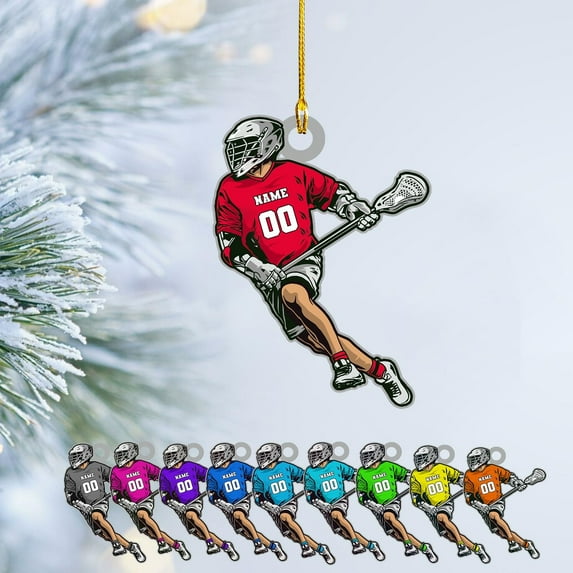 Personalized Lacrosse Ornament Lacrosse Christmas Ornament Lacrosse Ornaments for Christmas Tree Lacrosse Gifts Lacrosse Coach Gifts Lacrosse Player Gift Sport Fan (Lacrosse 5) - 3395 (Red)