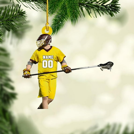 Personalized Lacrosse Ornament Lacrosse Christmas Ornament Lacrosse Ornaments for Christmas Tree Lacrosse Gifts Lacrosse Coach Gifts Lacrosse Player Gift Sport Fan (Lacrosse 7) - 3396 (Yellow)