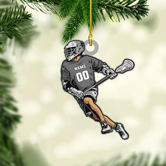 Personalized Lacrosse Ornament Lacrosse Christmas Ornament Lacrosse Ornaments for Christmas Tree Lacrosse Gifts Lacrosse Coach Gifts Lacrosse Player Gift Sport Fan (Lacrosse 5) - 3395 (Grey)