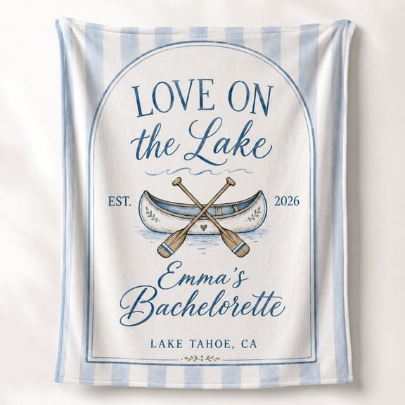Personalized Lake Fleece Blanket, Custom Name Date Text Throw, 280gsm Polyester Fleece, Bachelorette Wedding Gift