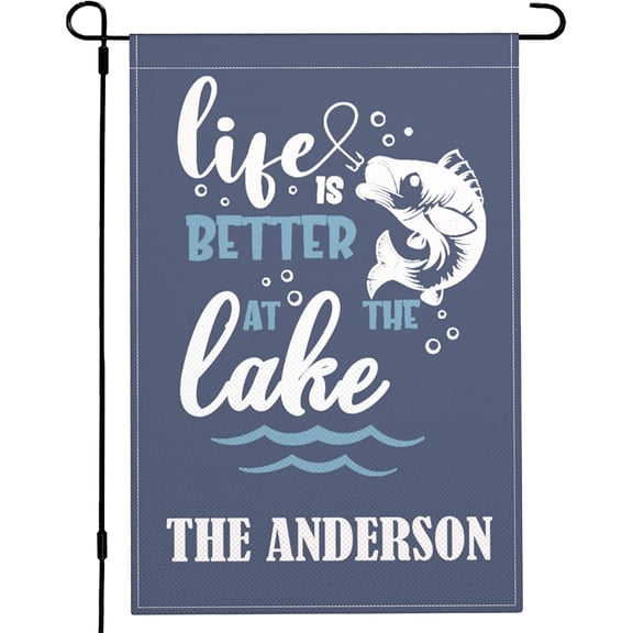 Personalized Lake Garden Flag Fishing Life is Better at the Lake Vertical Double Sided,Burlap Lake House Decoration Lake Yard Flag Outdoor 12X18, sea blue