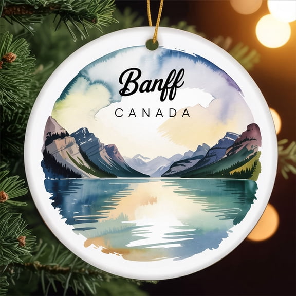 Personalized Lake Minnewanka – Banff, Alberta Travel Ornament Custom Ceramic Ornament for Christmas Tree Decoration Gift for Travelers, Couples, Friends, Valentine Gifts 228OR24
