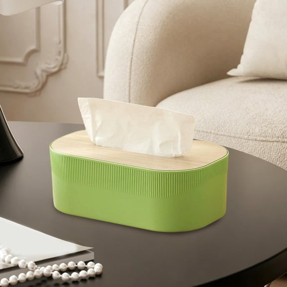 Personalized Large Capacity Plastic Tissue Box With Wooden Lid, Stylish Desktop and Living Room Napkin and Tissue Storage Holder, White Black Green Orange Gray