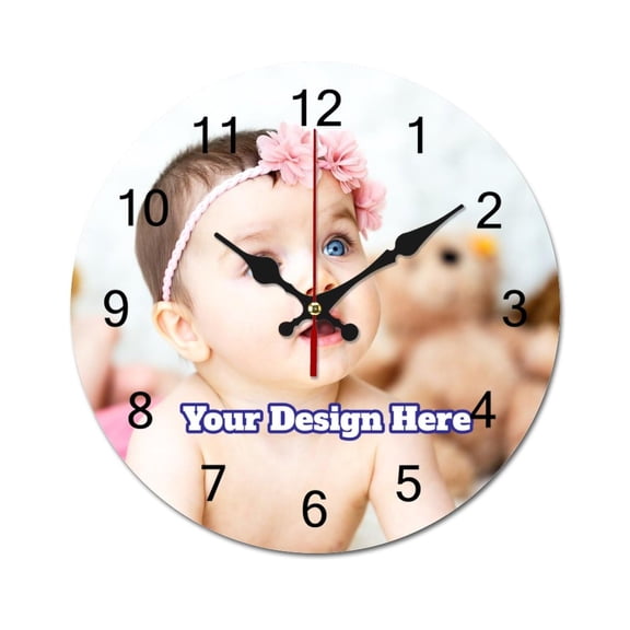 Personalized Large Decorative Wall Clock 24" Custom Any Photo/Logo/Text Big Clocks Silent Non-Ticking Battery Operated Wooden Clock Customized Wedding Clock Gift Modern Home Decoration
