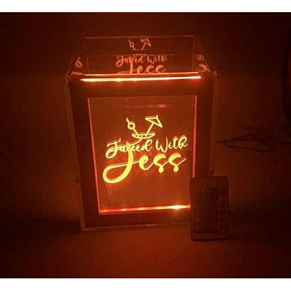Personalized Large Tip Box Raffle Fund Raiser Donation Storage Jar Personalized With Your Custom Logo Engraved LED Lights Up 16 Color Changing 7" W x 8.5" H Acrylic Large Container