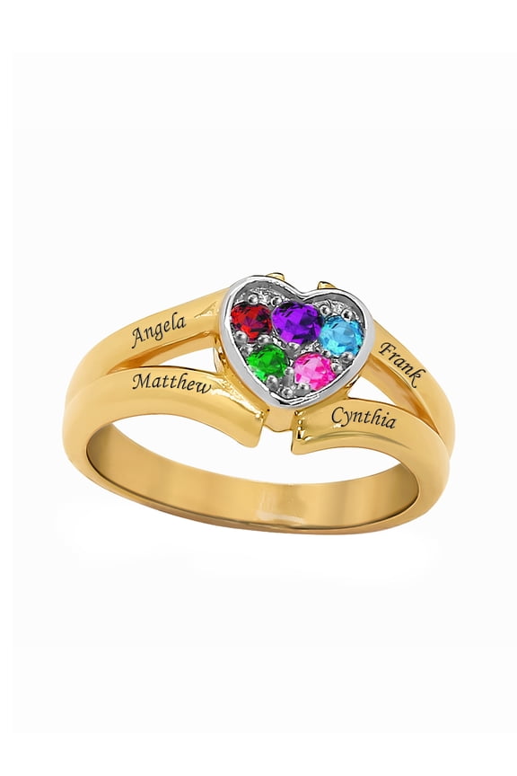 Personalized Laser Engraved Family Ring with Up to Five Birthstones