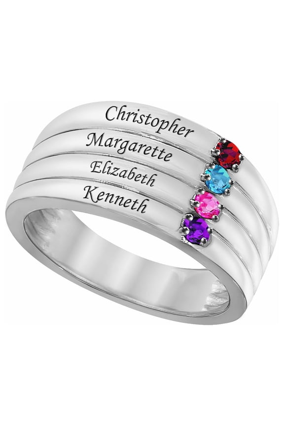 Personalized Laser Engraved Family Ring with Up to Four Birthstones