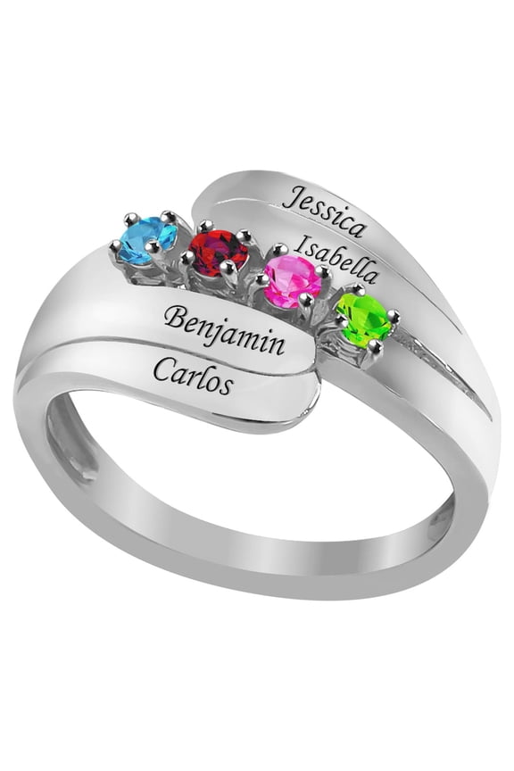 Personalized Laser Engraved Family Ring with Up to Four Birthstones