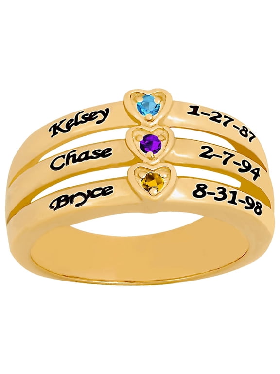 Personalized Laser Engraved Family Ring with Up to Three Birthstones