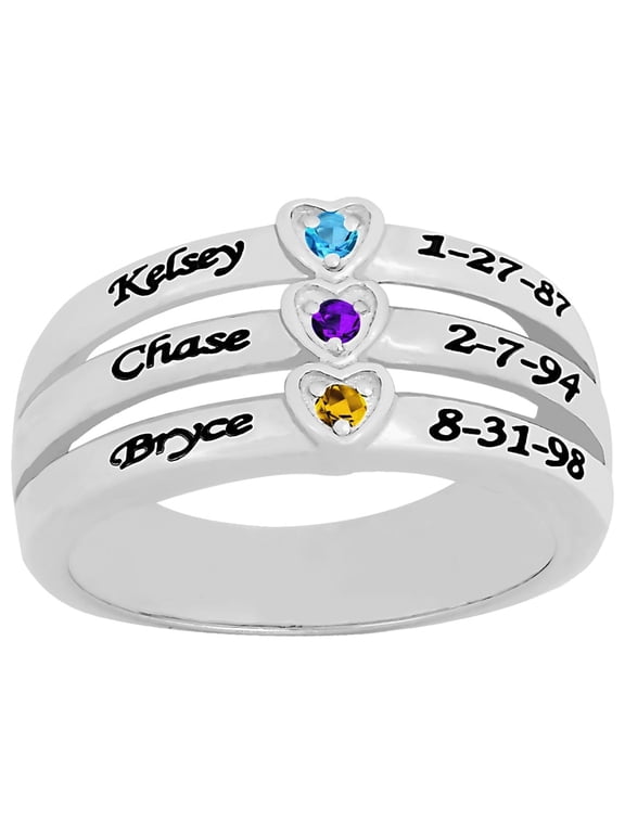 Personalized Laser Engraved Family Ring with Up to Three Birthstones