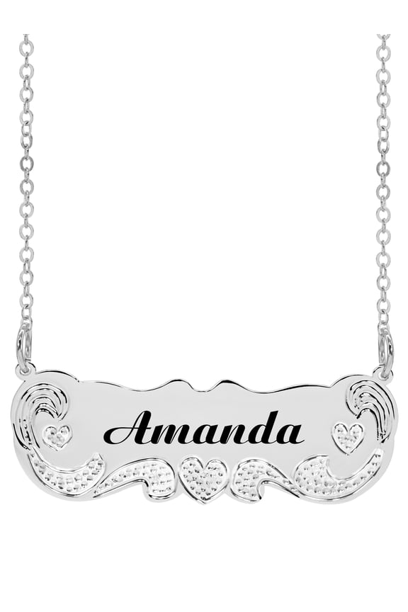 Personalized Laser-Engraved Nameplate Necklace with Beading and Rhodium