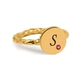 thumbnail image 1 of Personalized Laser Engraved Single Initial Round Disc on Twisted Shank Ring with One Birthstone, 1 of 1