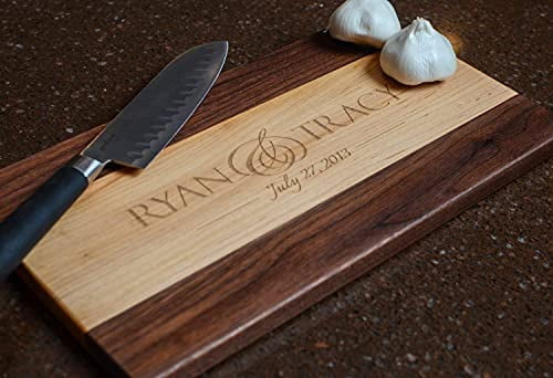 Personalized Laser Engraved Cutting Board - Two Tone Maple & Walnut, 8x14" Or 11x15", 3/4" Thick, Handmade In USA