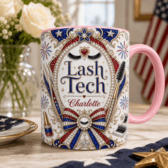 Personalized Lash Technician 3D Effect Mug, Red White Blue Lash Tech Gift