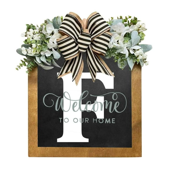 Personalized Last Name Door Wreath | Decorative All-Season Wood Hanging Plaque | A-Z Letter Monogram | Front Door Decor, Unique Housewarming Gift, Indoor/Outdoor Entryway Sign, Custom Family Blessing