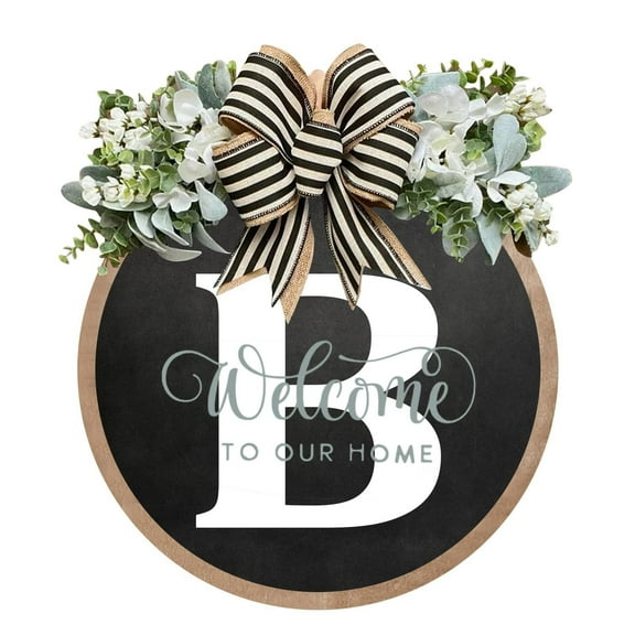 Personalized Last Name Front Door Wreath, Year Round Decorative Hanging Plaque, 30x30cm Size with Ribbon Attachment, Welcoming Sign for Entrance Wedding Decor