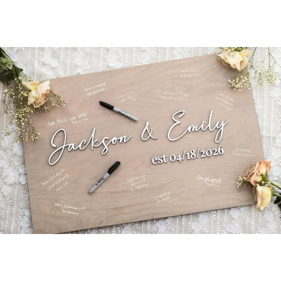Personalized Last Name Guest Book, Unique Guest Book Sign, Custom Alternative Guest Book, Wooden Guest Book, Wedding Ceremony Guestbook Sign (Design 8)