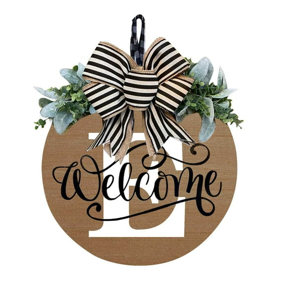 Personalized Last Name Wreath Front Door Hanging Decorative Sign for Wedding Home Blessing Seasonal Decor 30x30cm with Ribbon 26 Letters Options