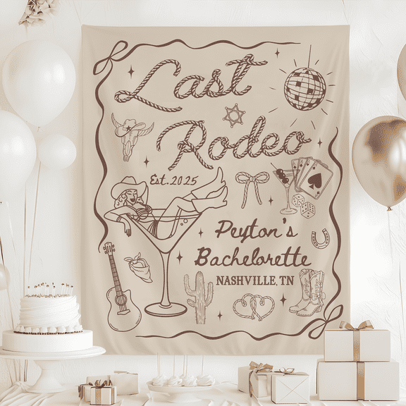 BASNITU Tapestry, Bachelorette Party, Last Rodeo Cowgirl Theme, Custom Backdrop
