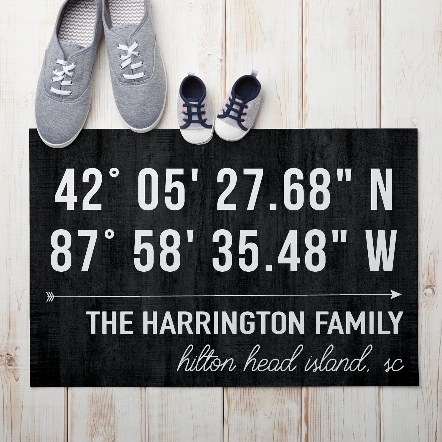 Personalized Latitude and Longitude Dark Gray Doormat