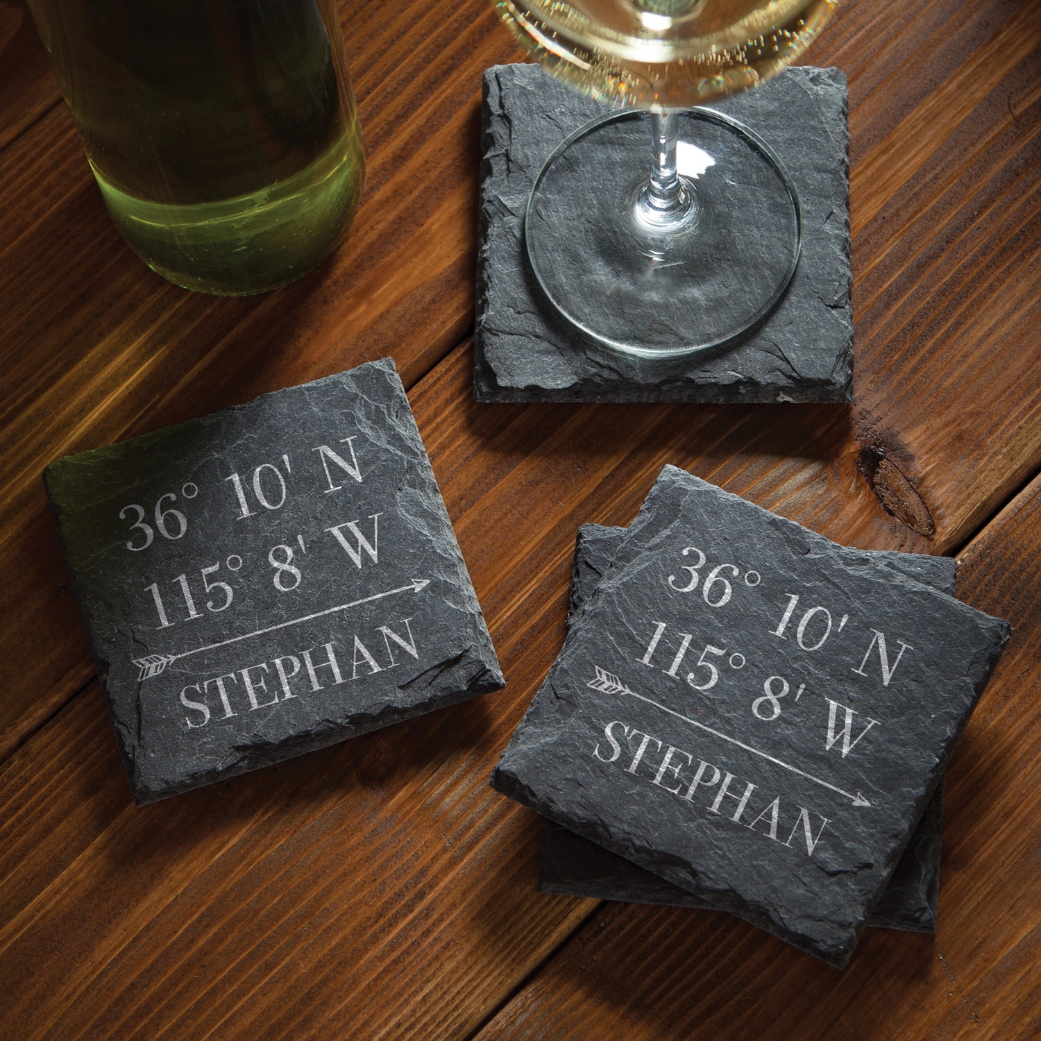 Personalized Latitude and Longitude Set of 4 Slate Coasters