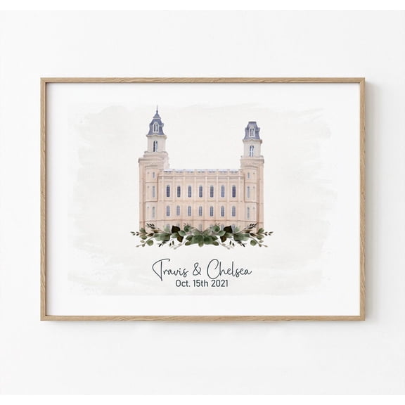 Personalized Lds Temple Watercolor Painting, Custom Wedding Gift (Digital Or Canvas), Unframed Canvas Size 8x12